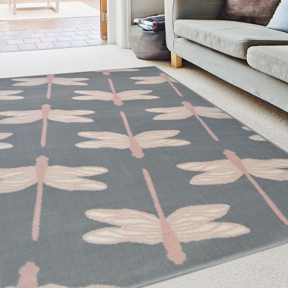 Maestro Dragonfly Modern Rugs in Silver Grey